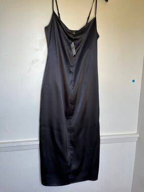 AFRM Sleek Black Satin Slip Dress